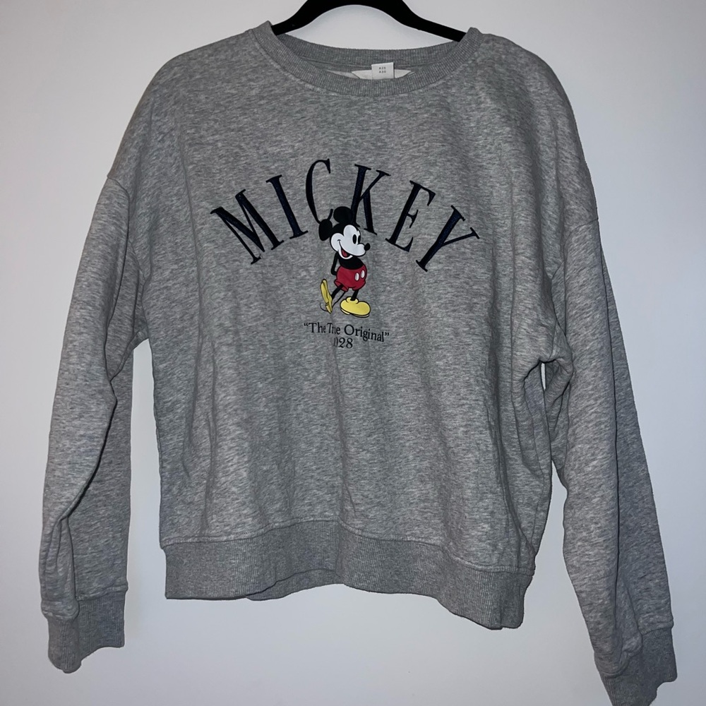 H&M Gray Mickey Mouse Crew Neck Sweater